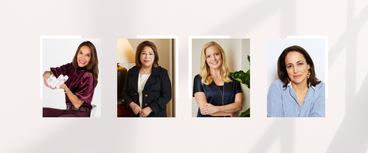 Four women posed in portrait photos arranged in a row on a pale background