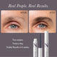 Close-up of two NULASTIN brow serum tubes beside before-and-after eyebrow photos with Real People Real Results text