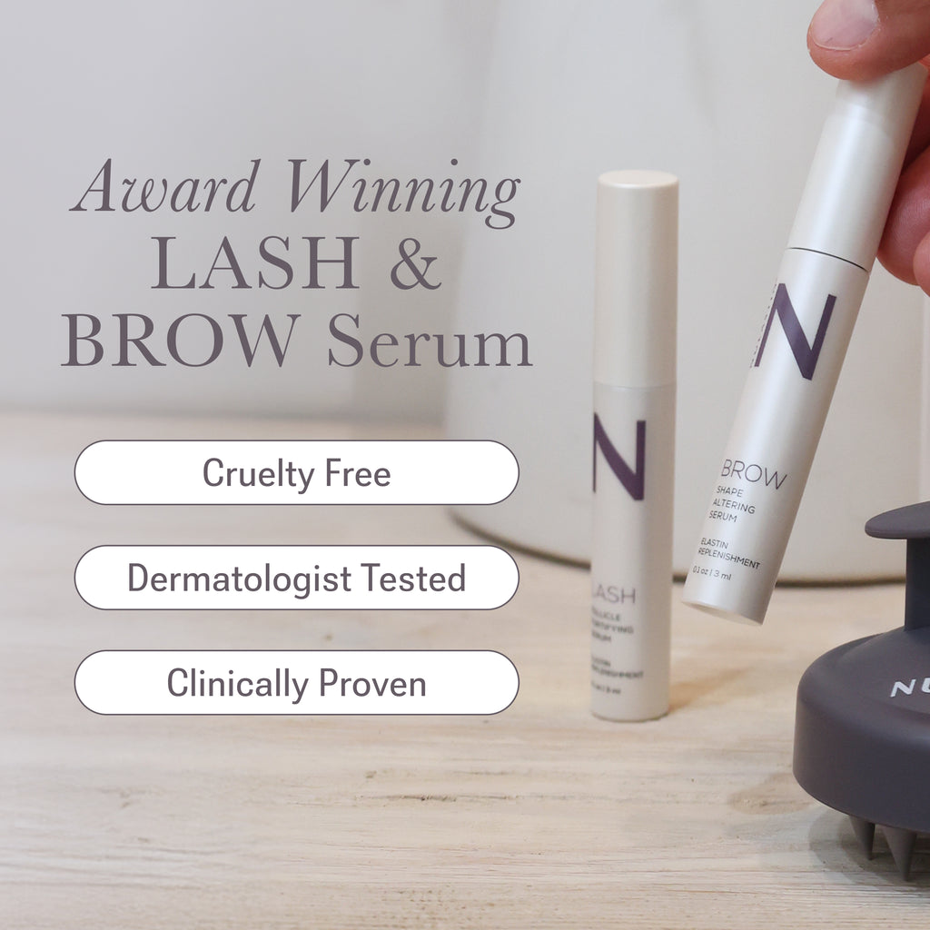 Front view of Signature Collection LASH & BROW Dual System showcasing award-winning lash and brow care with product packaging