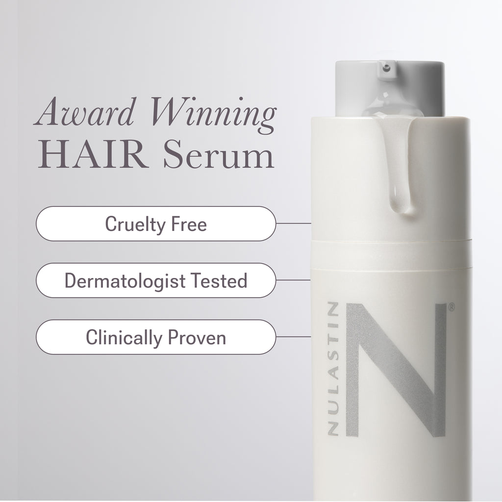Front view of Signature Collection HAIR 2-Pack showing two silver hair serum bottles on a light gray background