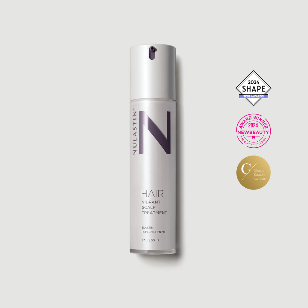 Tube of Nulastin’s award winning Hair Vibrant Scalp Treatment for thicker, fuller looking hair 