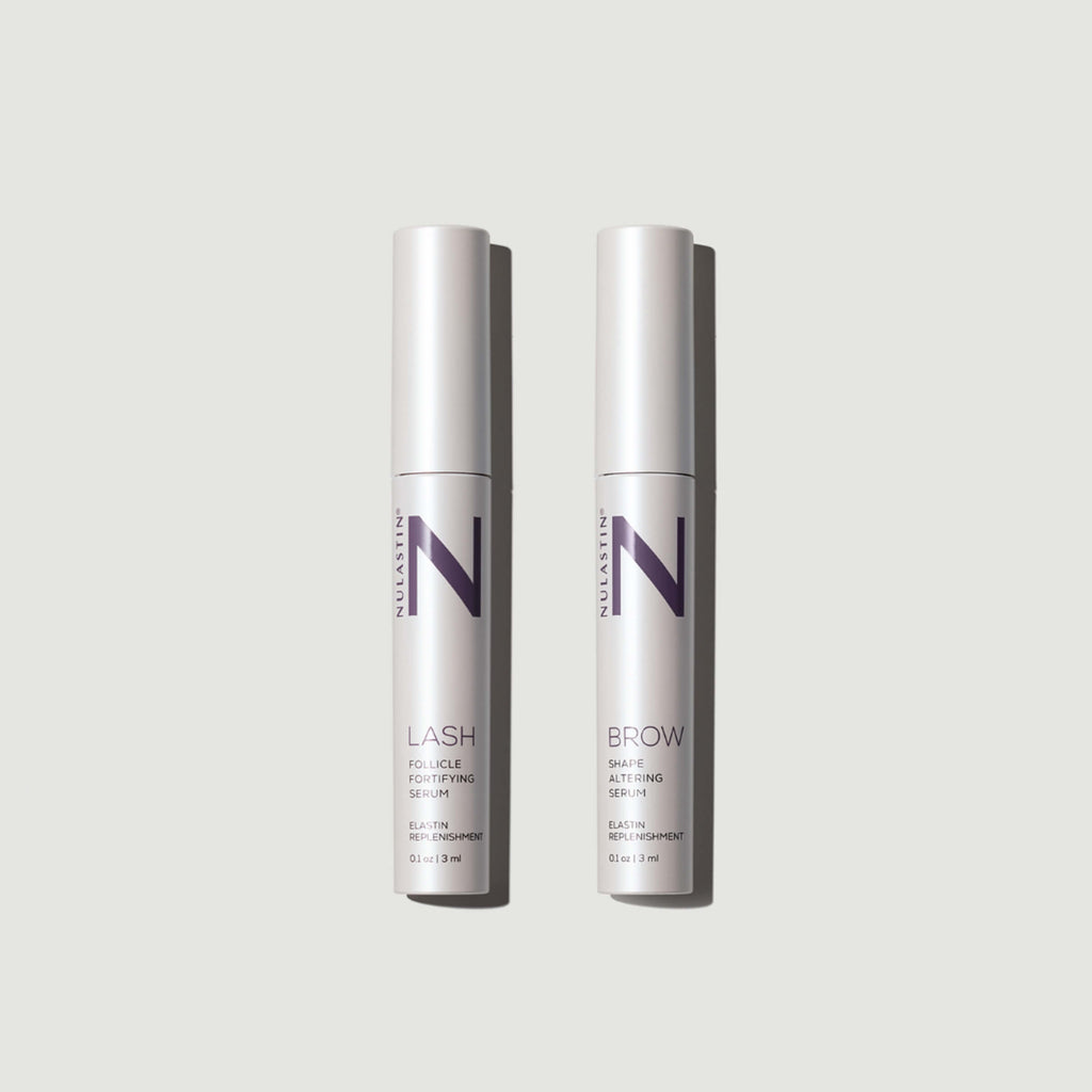 Tube of Nulastin’s bestselling lash and brow serum duo for fuller looking lashes 