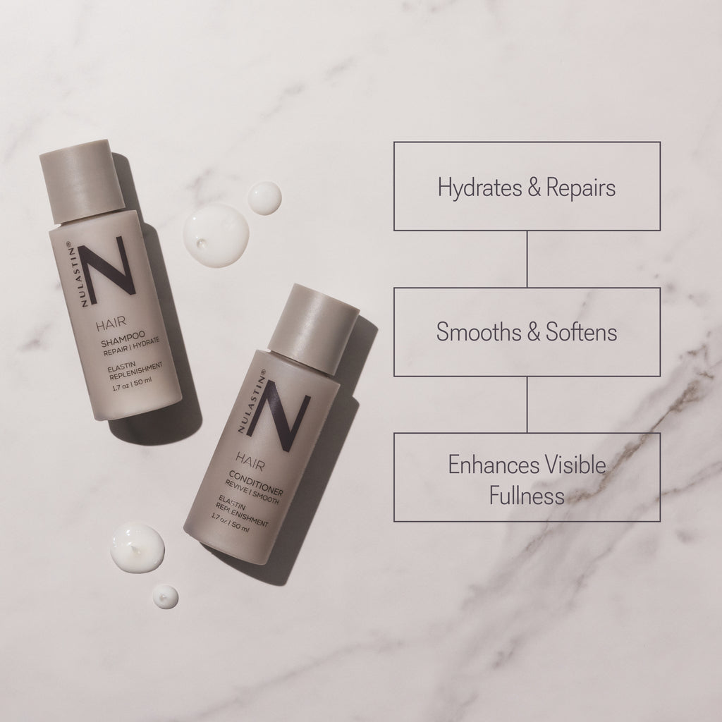 A list of benefits of Nulastin Hair Enhancing Shampoo & Conditioner Duo for silky hair 