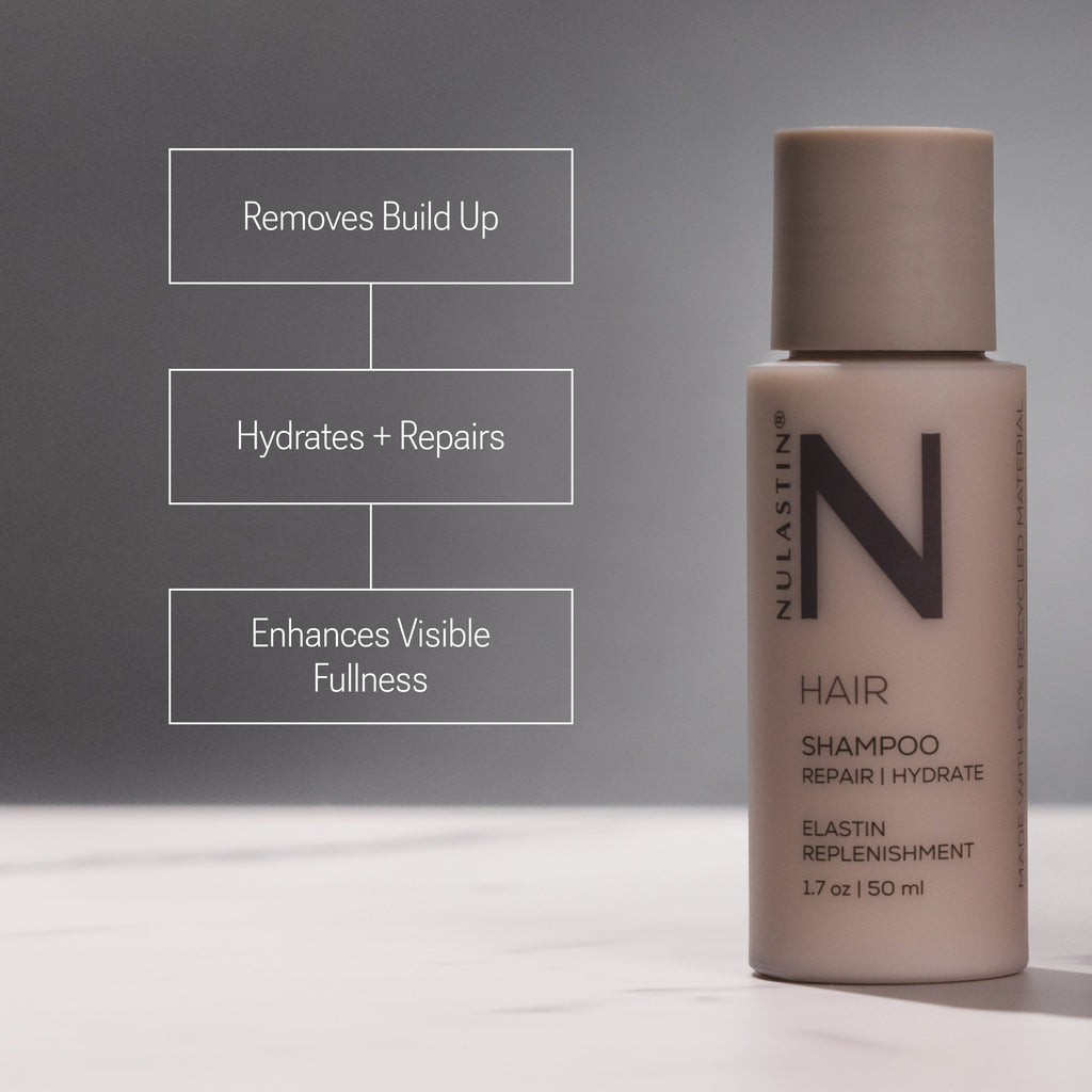 Benefits of hair revitalizing Nulastin Repair & Hydrate Shampoo with elastin replenishment